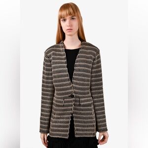 ST JOHN Black/champagne stitched cardigan blazer. Size 10.